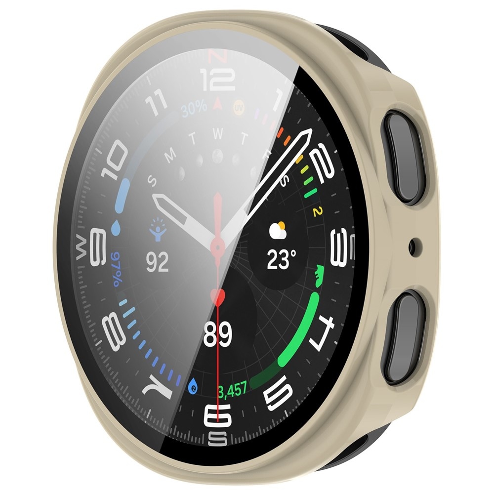 Overall plastové nasazovací pouzdro s ochranným sklem na Samsung Galaxy Watch8 40mm - béžové