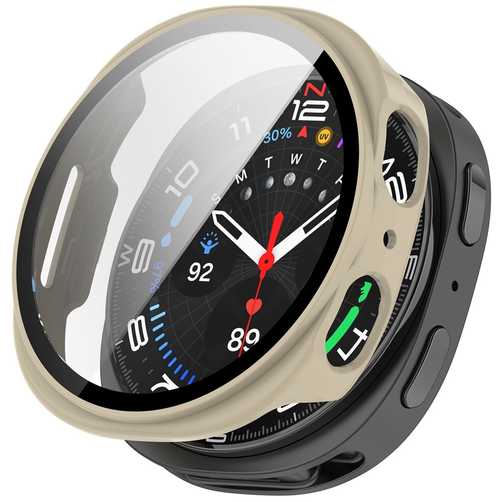 Overall plastové nasazovací pouzdro s ochranným sklem na Samsung Galaxy Watch8 40mm - béžové