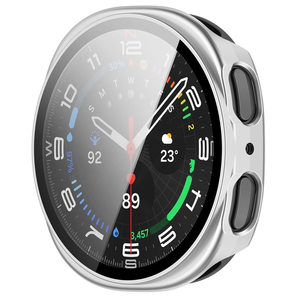 Overall plastové nasazovací pouzdro s ochranným sklem na Samsung Galaxy Watch8 44mm - stříbrné