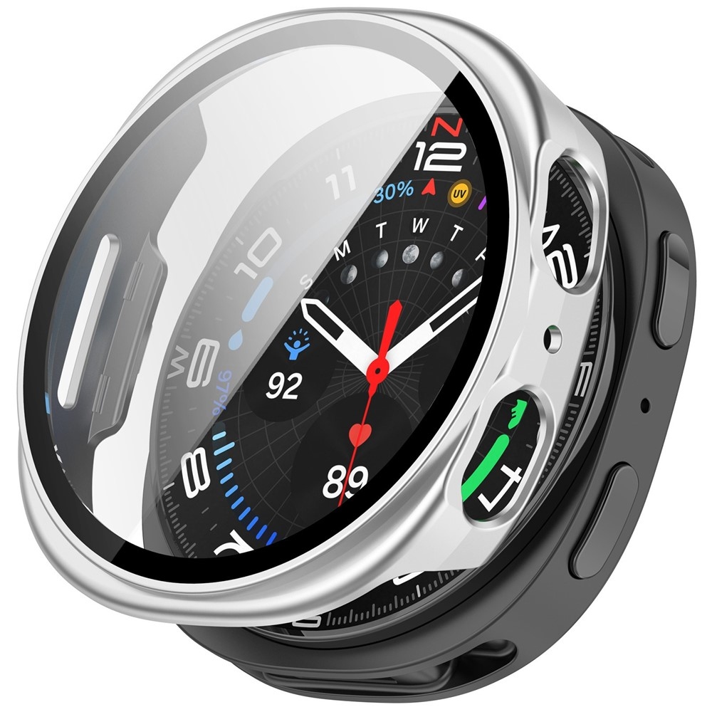 Overall plastové nasazovací pouzdro s ochranným sklem na Samsung Galaxy Watch8 44mm - stříbrné