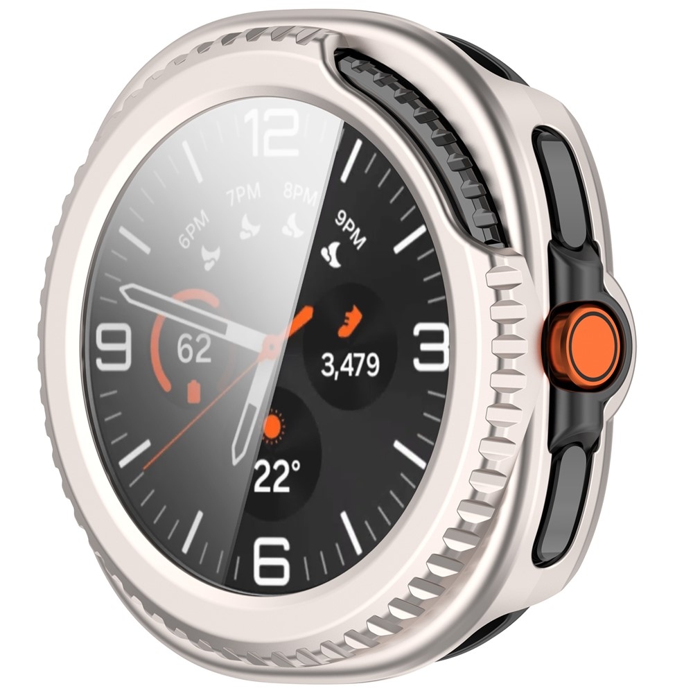 Overall plastové nasazovací pouzdro s ochranným sklem na Samsung Galaxy Watch8 Classic 46mm - béžové