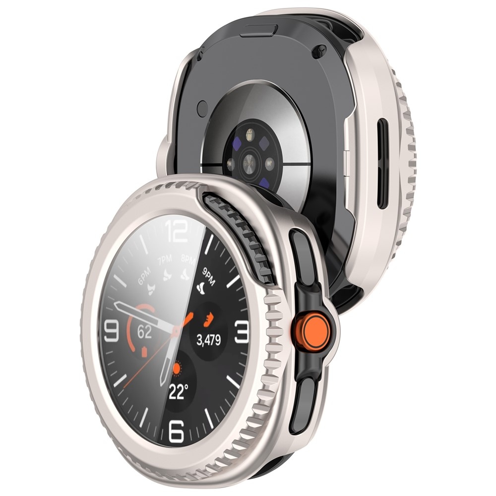 Overall plastové nasazovací pouzdro s ochranným sklem na Samsung Galaxy Watch8 Classic 46mm - béžové