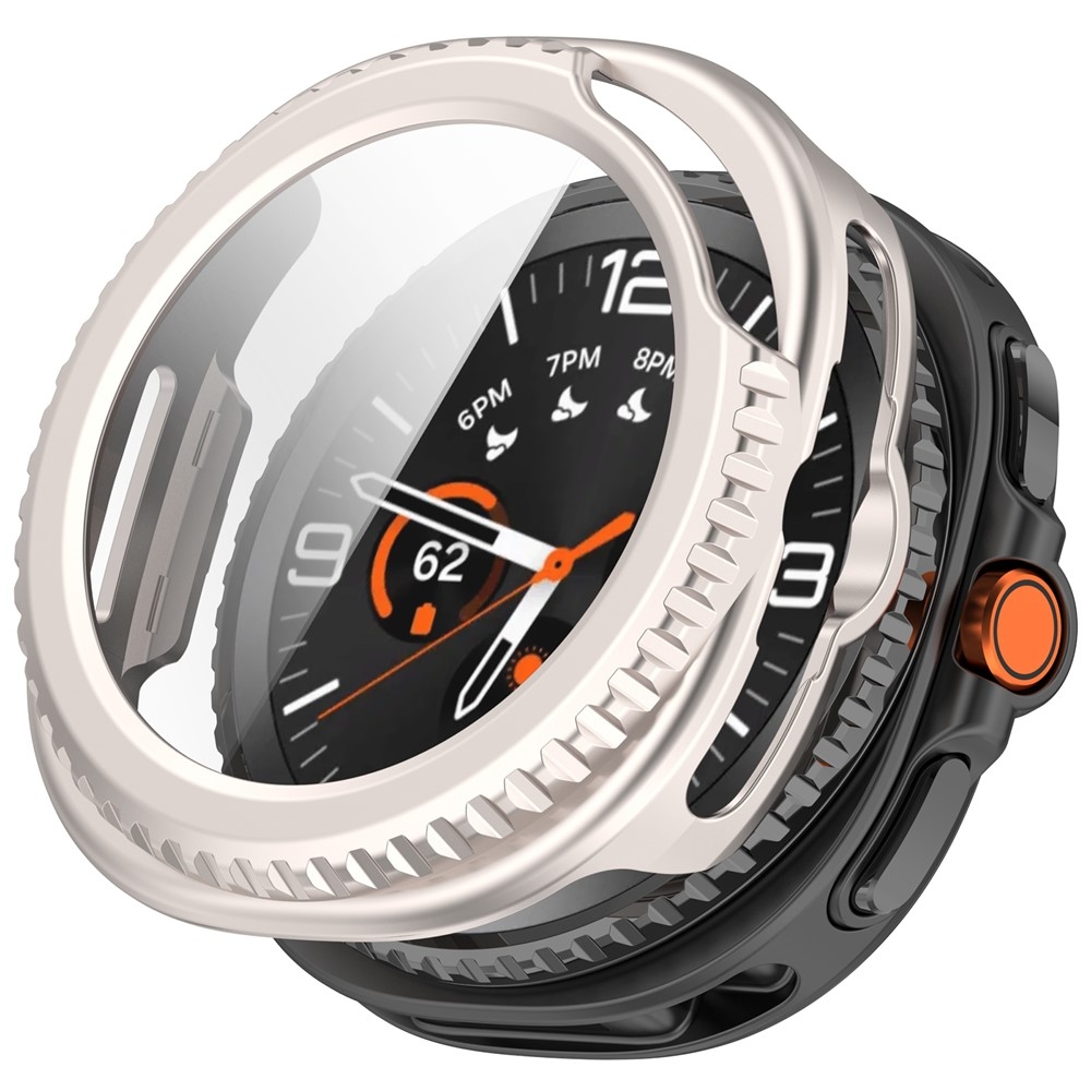 Overall plastové nasazovací pouzdro s ochranným sklem na Samsung Galaxy Watch8 Classic 46mm - béžové