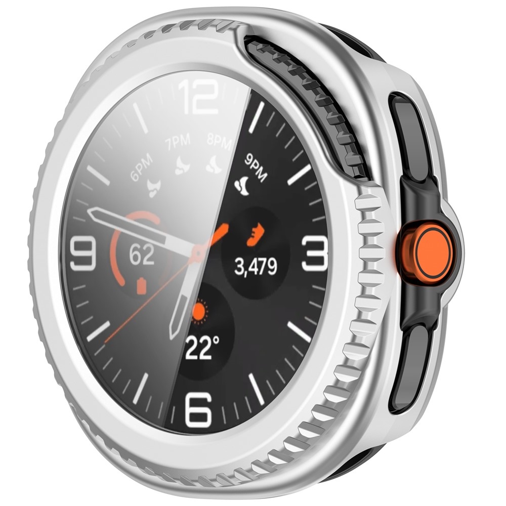 Overall plastové nasazovací pouzdro s ochranným sklem na Samsung Galaxy Watch8 Classic 46mm - stříbrné
