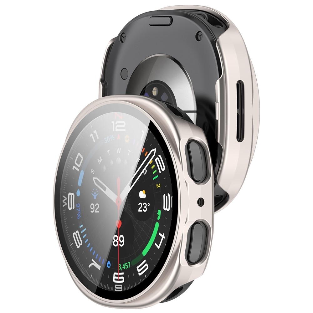 Overall plastové nasazovací pouzdro s ochranným sklem na Samsung Galaxy Watch9 44mm - béžové