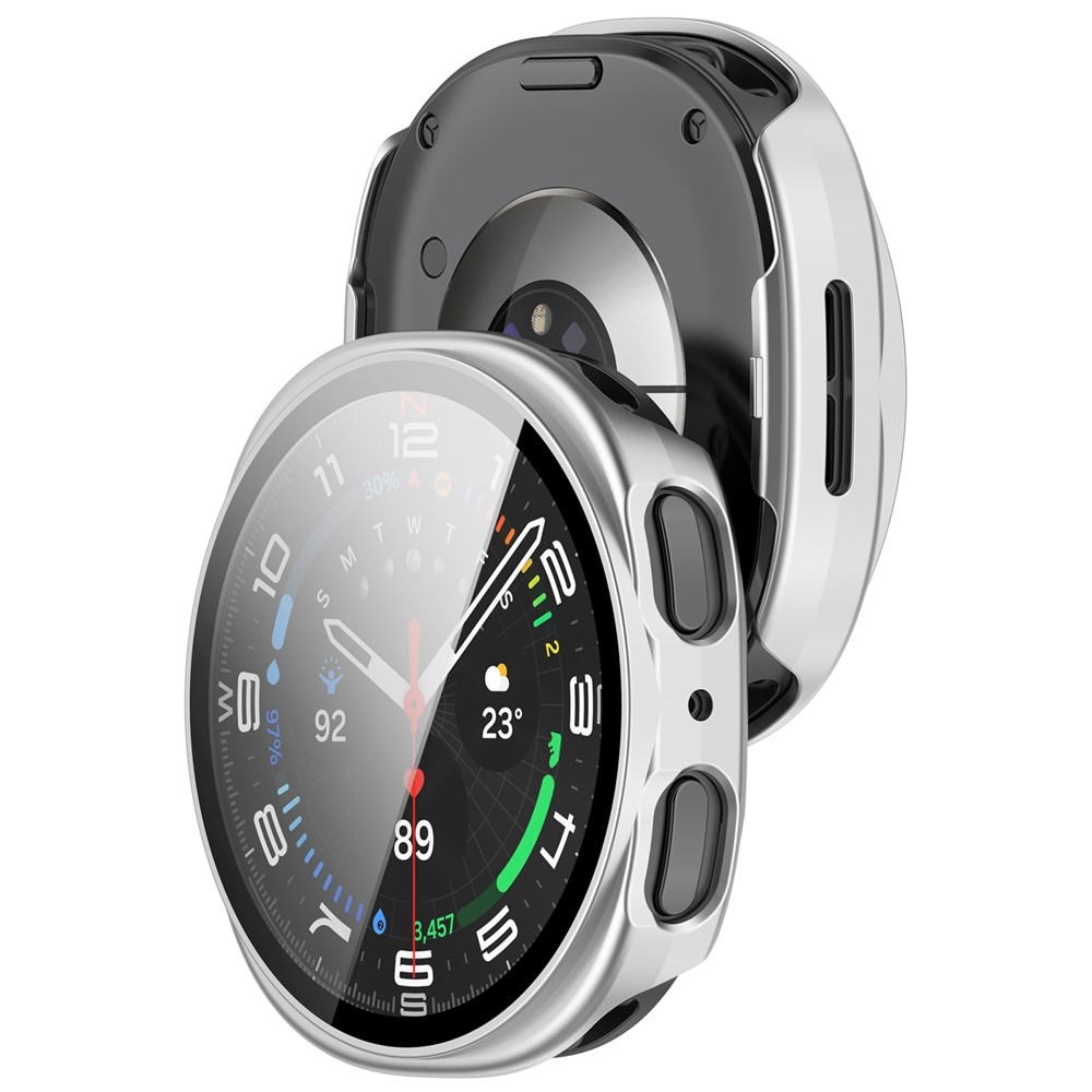 Overall plastové nasazovací pouzdro s ochranným sklem na Samsung Galaxy Watch9 44mm - stříbrné