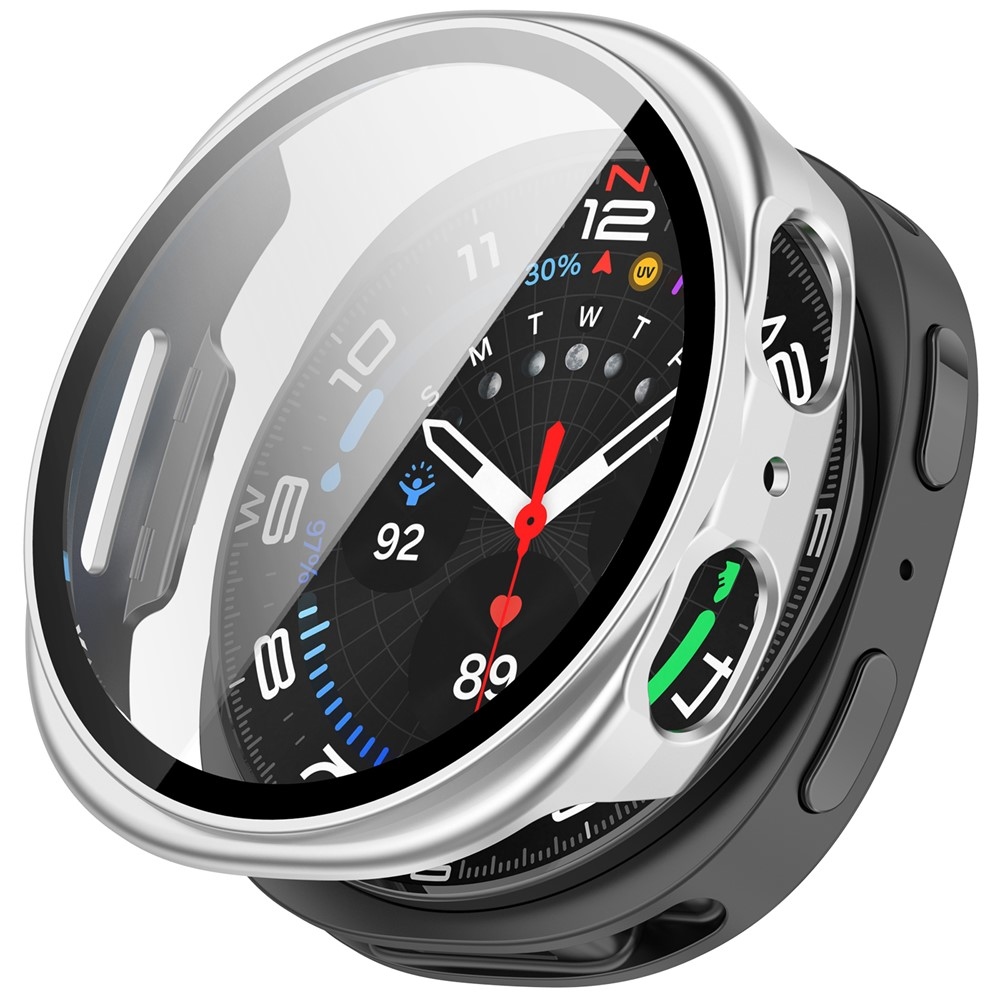 Overall plastové nasazovací pouzdro s ochranným sklem na Samsung Galaxy Watch9 44mm - stříbrné