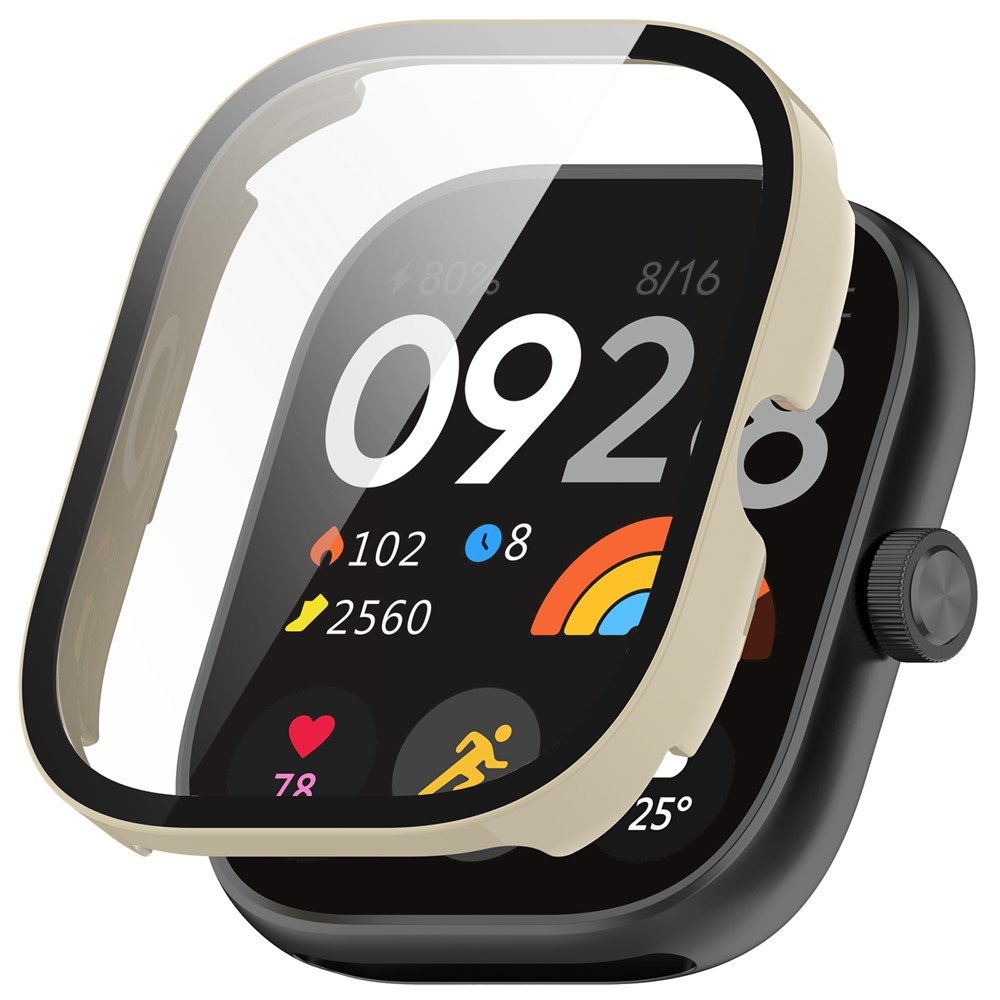Overall plastové nasazovací pouzdro s ochranným sklem na Xiaomi Redmi Watch 4 - béžové