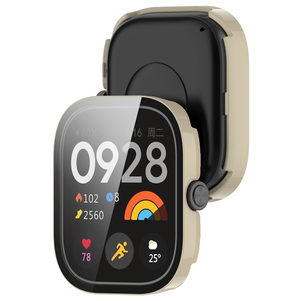 Overall plastové nasazovací pouzdro s ochranným sklem na Xiaomi Redmi Watch 4 - béžové