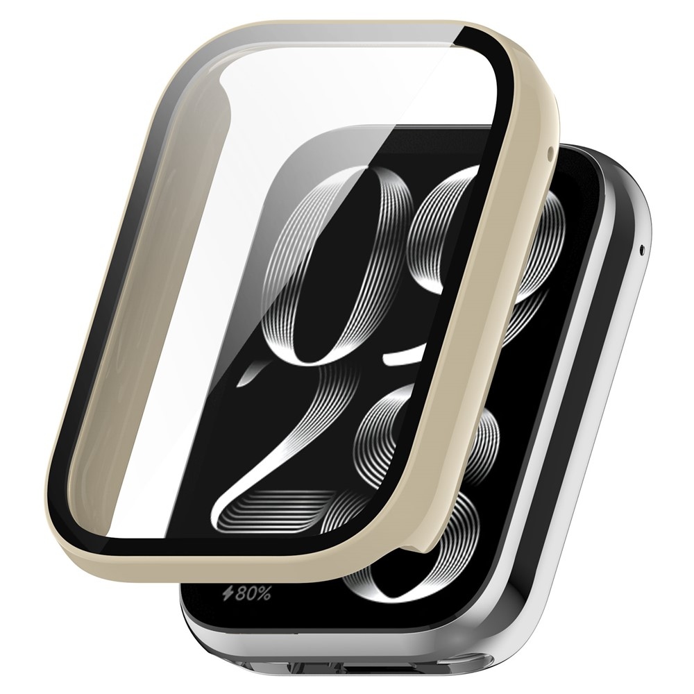 Overall plastové nasazovací pouzdro s ochranným sklem na Xiaomi Smart Band 10 Pro - béžové