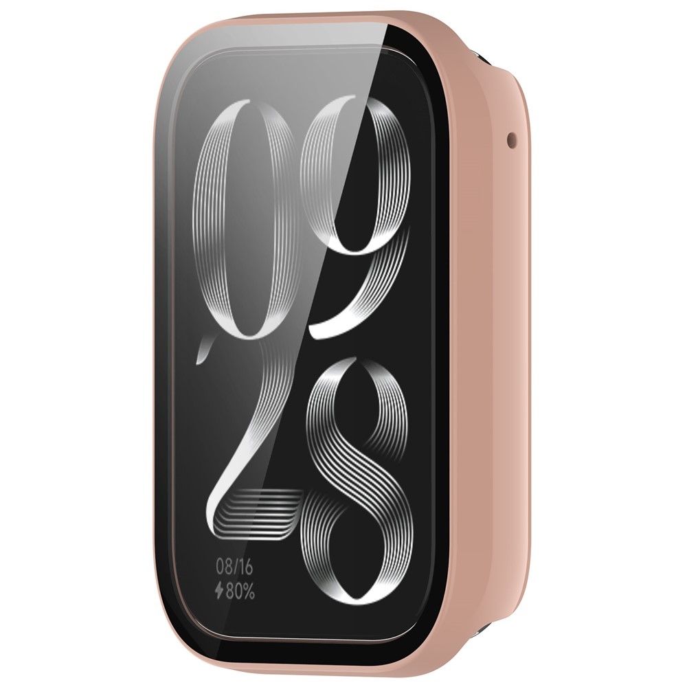 Overall plastové nasazovací pouzdro s ochranným sklem na Xiaomi Smart Band 8 Pro - růžové