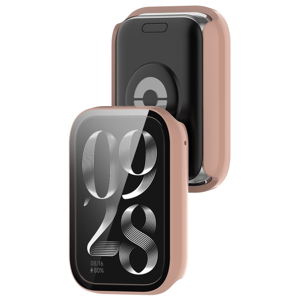 Overall plastové nasazovací pouzdro s ochranným sklem na Xiaomi Smart Band 8 Pro - růžové