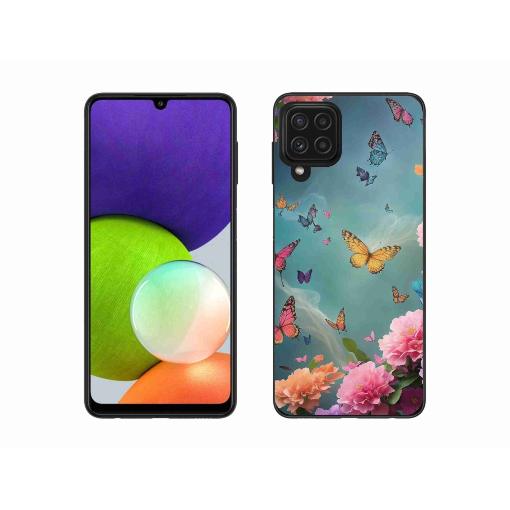 Gelový kryt mmCase na Samsung Galaxy A22 4G - barevné květy a motýli