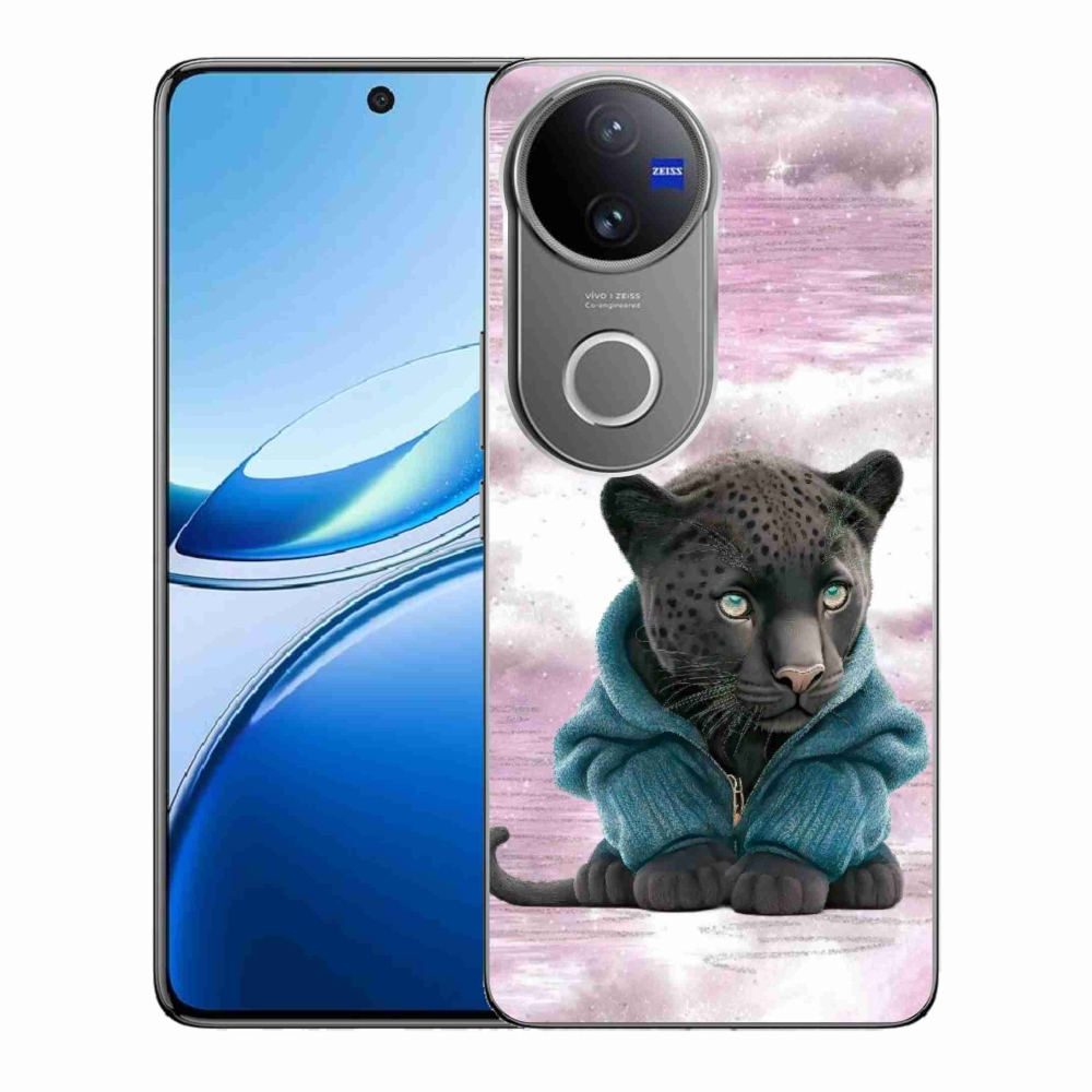 Gelový kryt mmCase na Vivo V50 5G - černý panter ve svetru