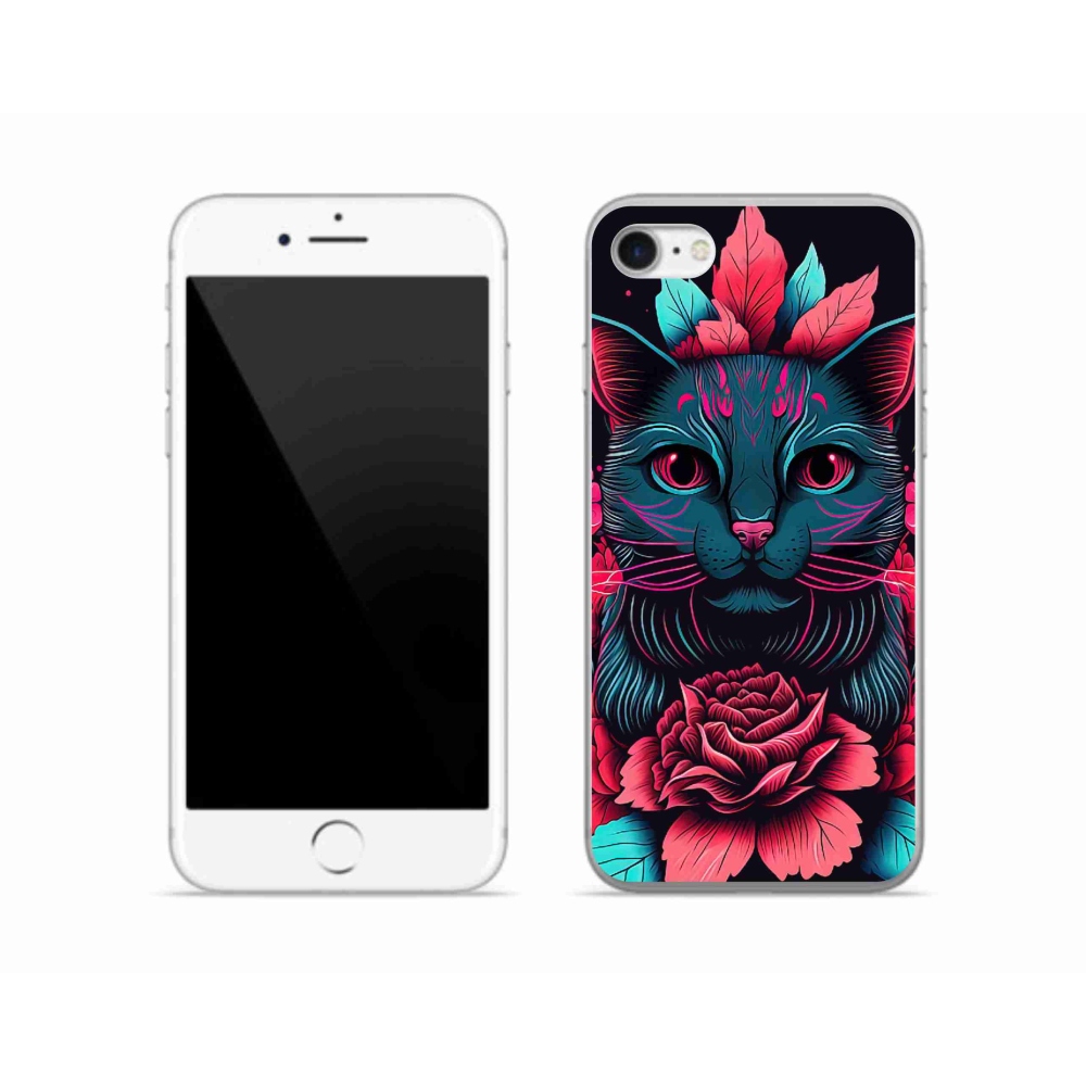 Gelový kryt mmCase na iPhone SE (2022) - květiny a kočka