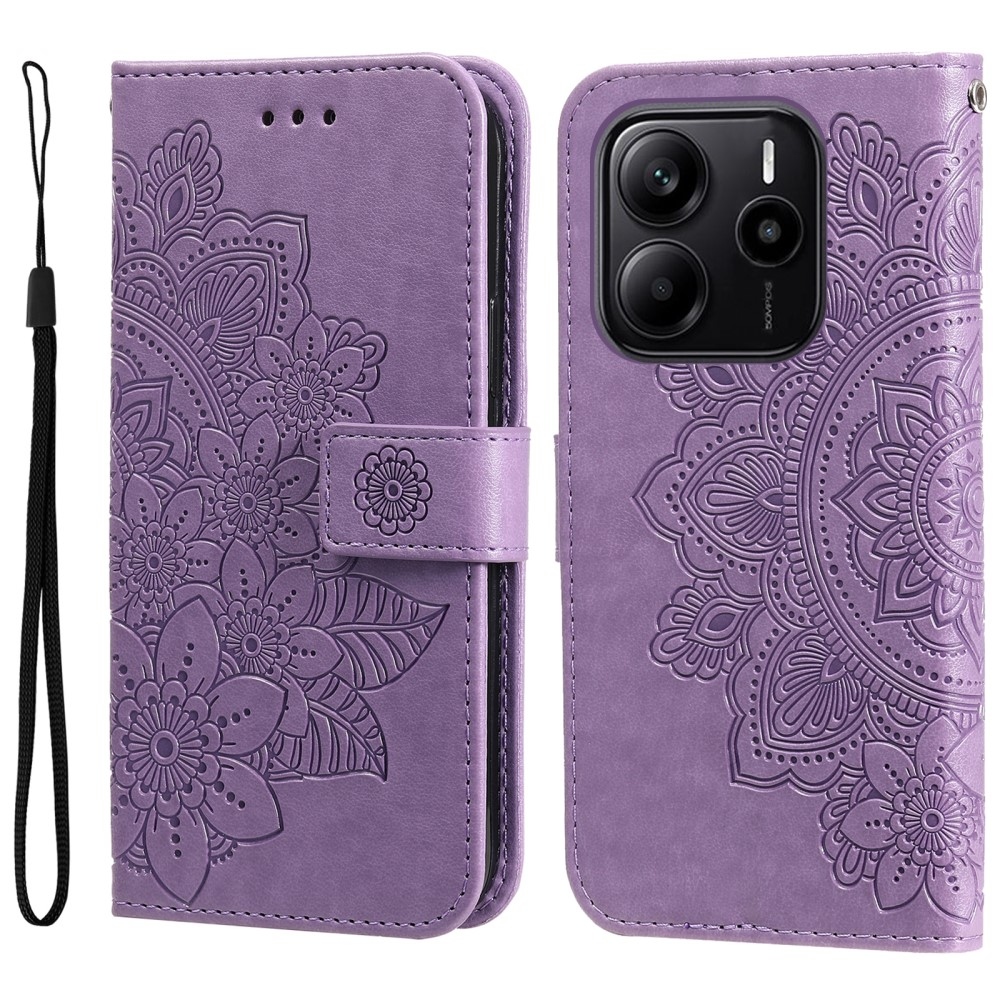 Floral knížkové pouzdro na Xiaomi Redmi Note 14 - fialové