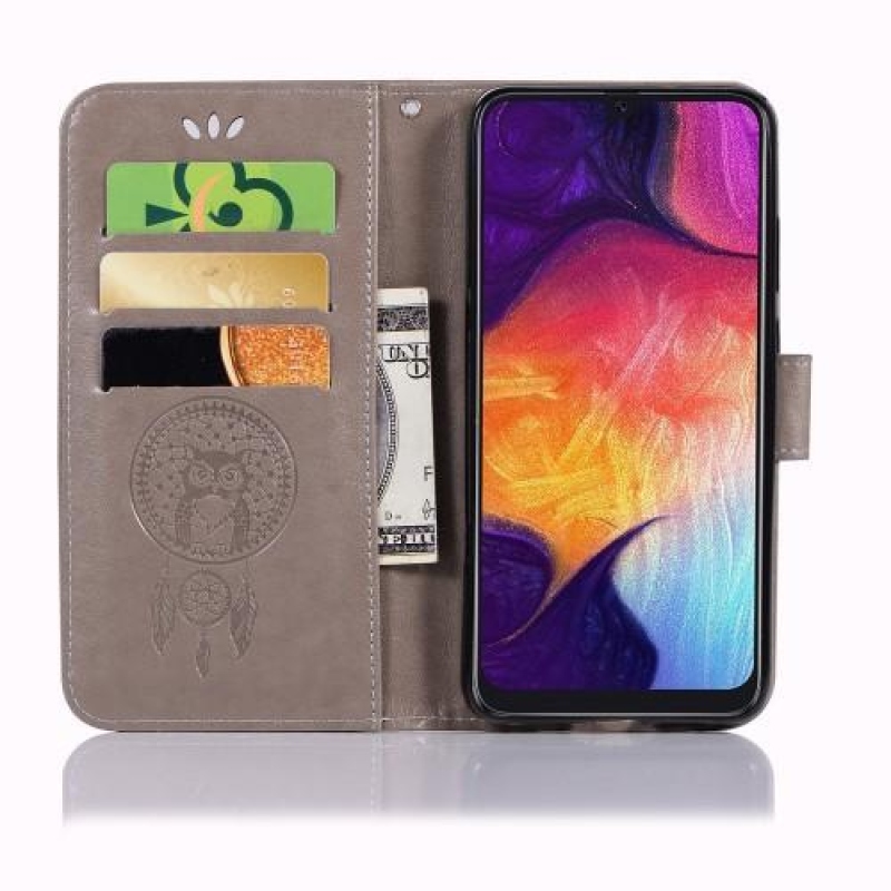 Owl PU kožené peněženkové pouzdro na Samsung Galaxy A50 / A30s - šedé