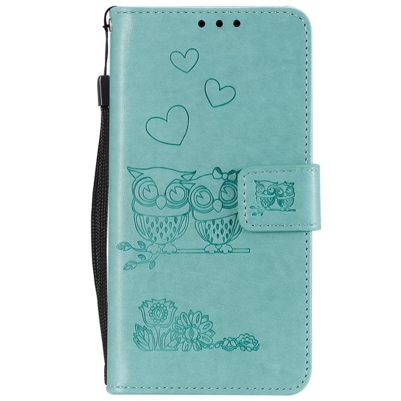 Owls PU kožené peněženkové pouzdro na mobil Huawei P40 - cyan