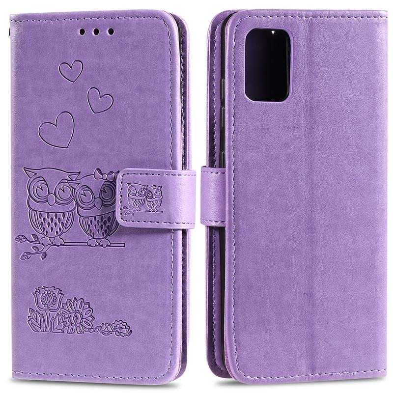 Owls PU kožené peněženkové pouzdro na mobil Huawei P40 - fialové