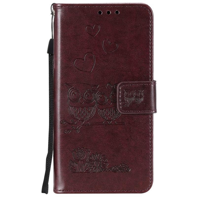 Owls PU kožené peněženkové pouzdro na mobil Huawei P40 - hnědé
