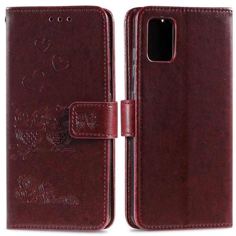 Owls PU kožené peněženkové pouzdro na mobil Huawei P40 - hnědé