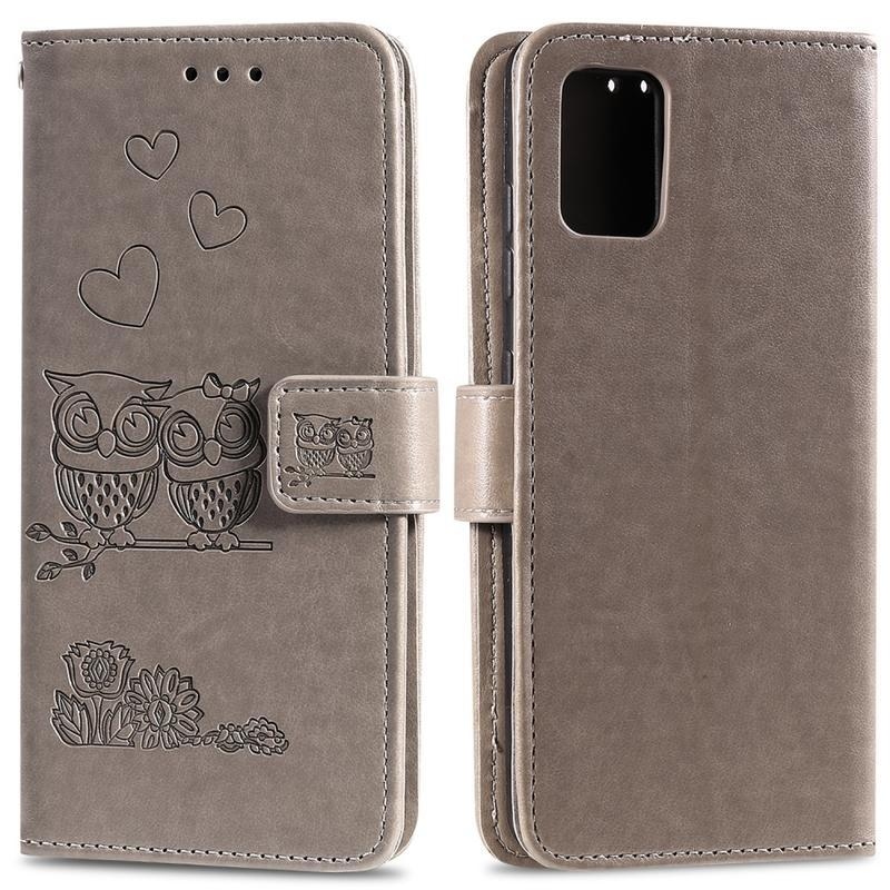 Owls PU kožené peněženkové pouzdro na mobil Huawei P40 - šedé