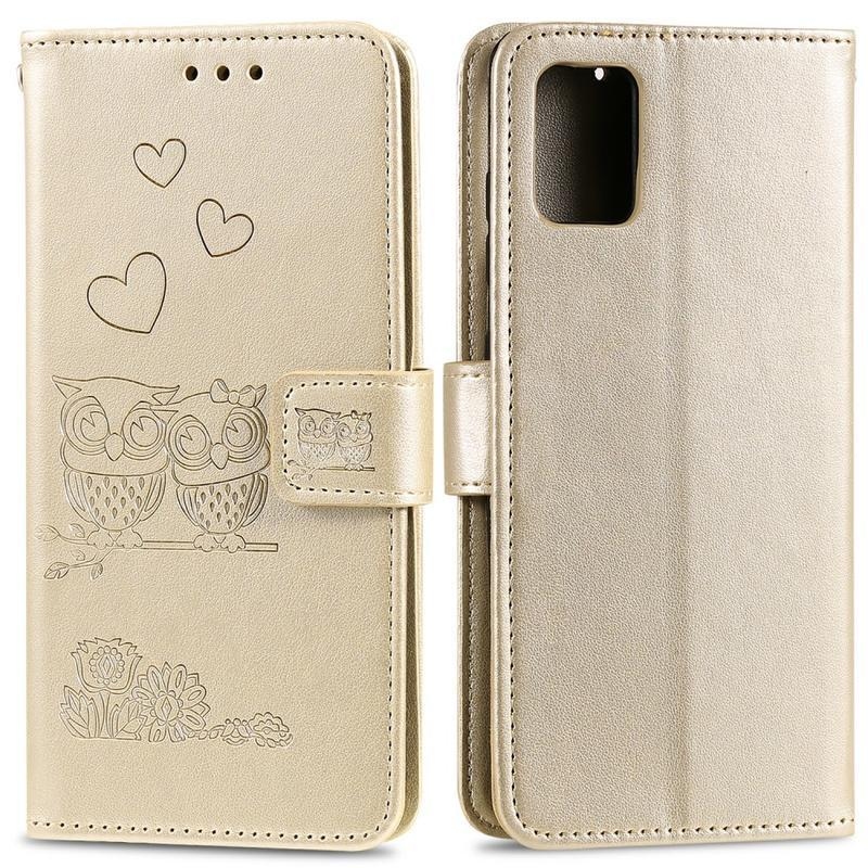 Owls PU kožené peněženkové pouzdro na mobil Huawei P40 - zlaté