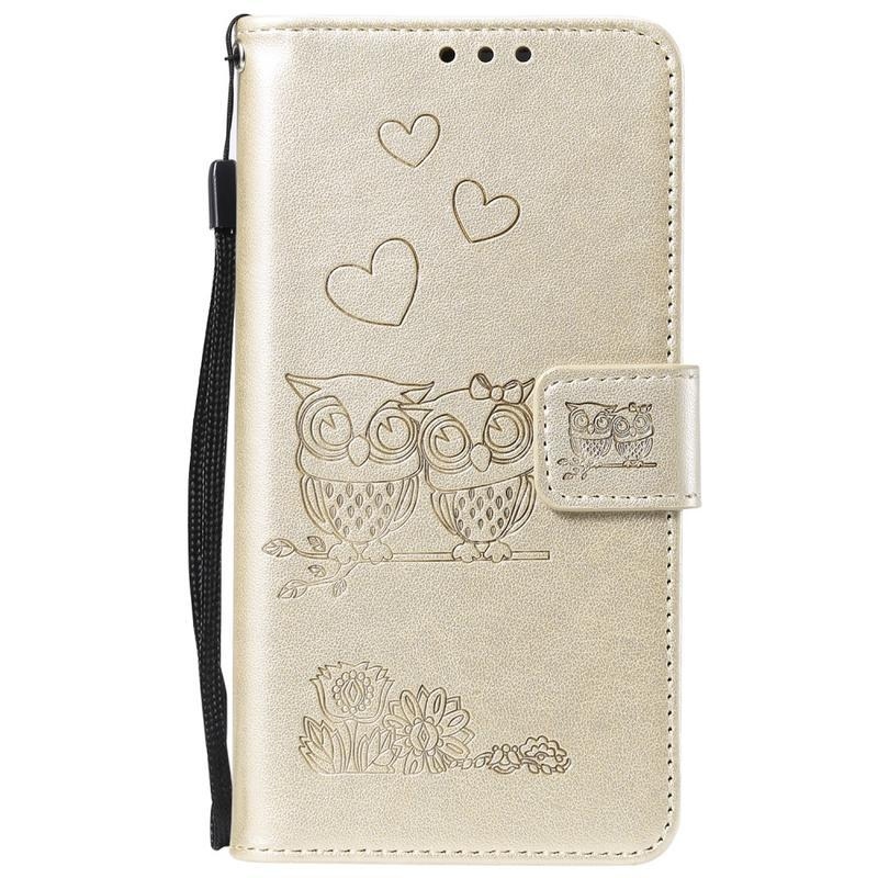 Owls PU kožené peněženkové pouzdro na mobil Huawei P40 - zlaté
