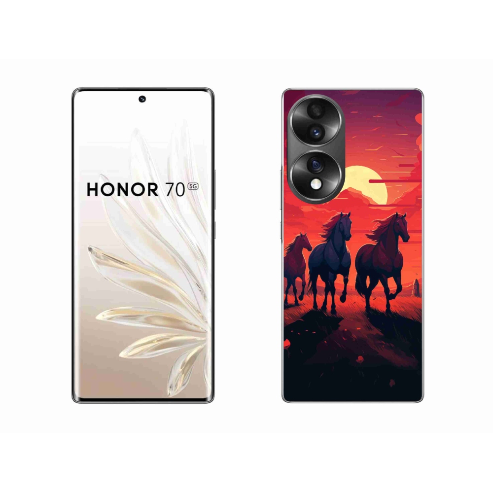 Gelový kryt mmCase na Honor 70 - koně a západ slunce