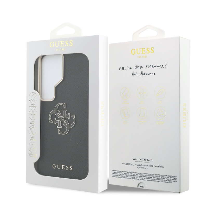 Guess PU 4G Resin Metal Logo Zadní Kryt pro Samsung Galaxy S26 Ultra Black