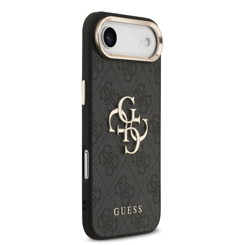Guess PU Leather 4G Metal Logo Gold Frame Zadní Kryt pro iPhone Air Black