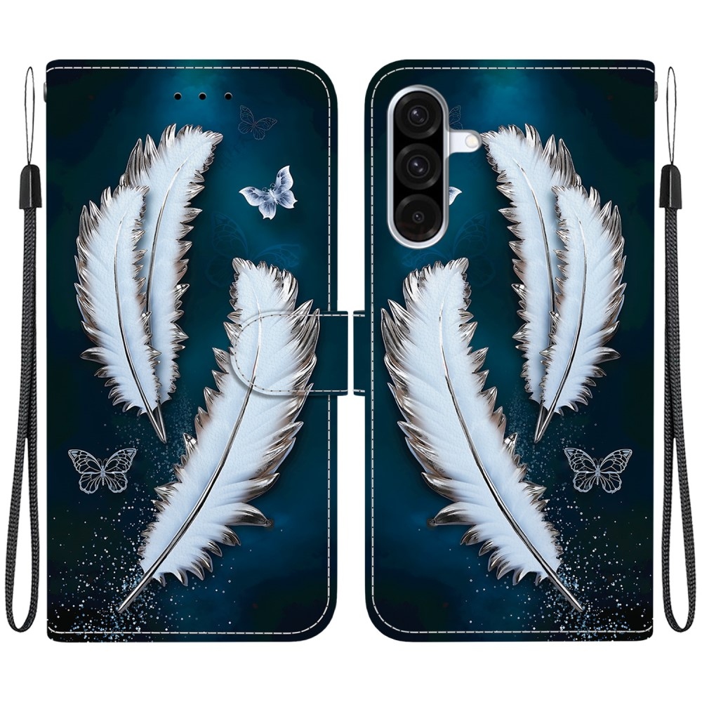 Versatile knížkové pouzdro na Samsung Galaxy A36 5G/A56 5G - bílá pírka