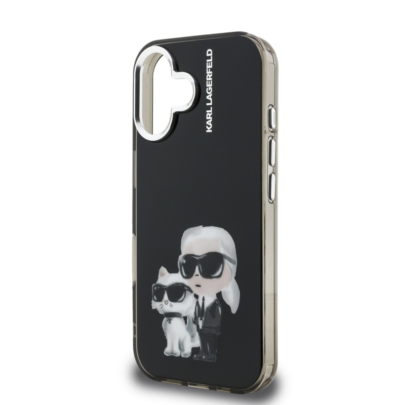 Karl Lagerfeld IML Aquarelle Karl and Choupette Zadní Kryt pro iPhone 16 Black