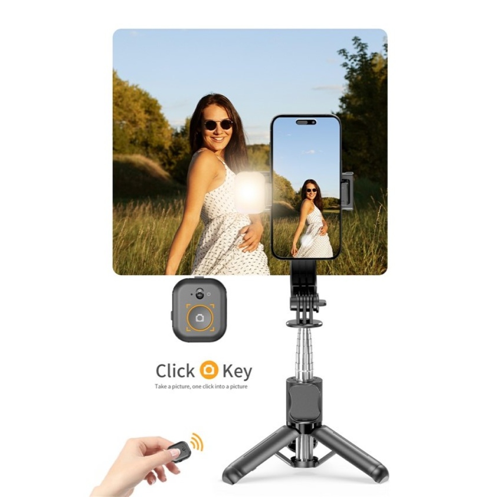 Q21S mini selfie tyč se stativem, LED světlem a Bluetooth