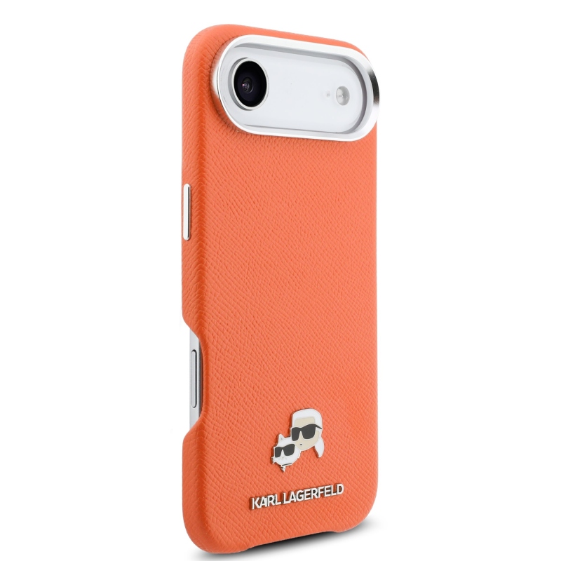 Karl Lagerfeld PU Karl and Choupette Heads Pins MagSafe Zadní Kryt pro iPhone Air Orange