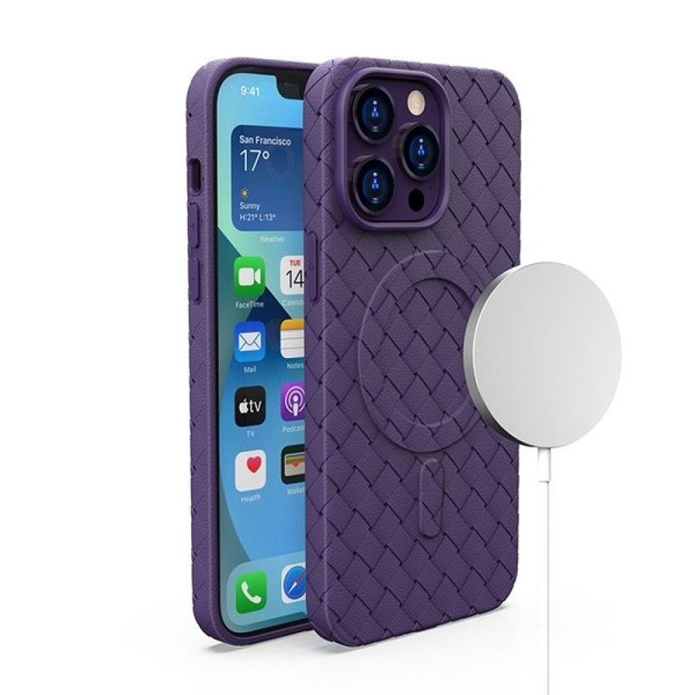 Woven gelový obal s MagSafe na iPhone 15 Pro Max - fialový