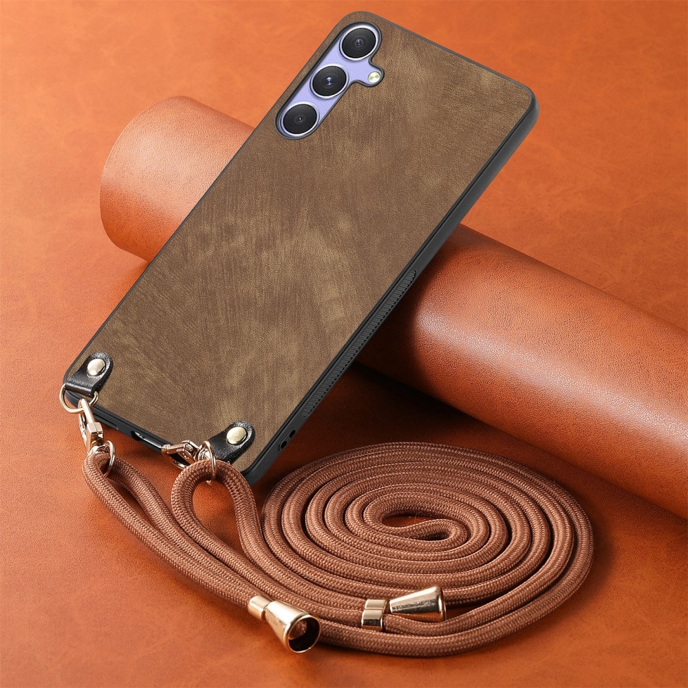 Retro gelový obal se šňůrkou a s umělou kůží na Samsung Galaxy A26 5G - hnědý