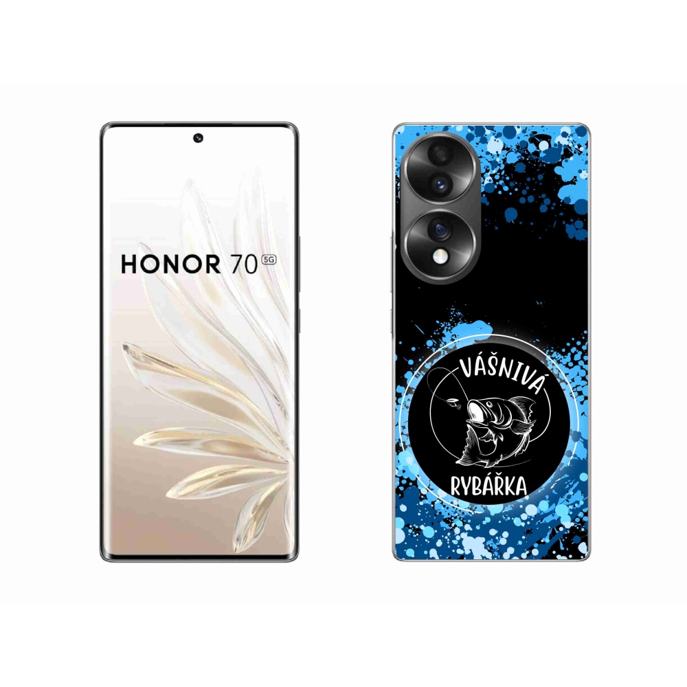 Gelový kryt mmCase na Honor 70 - vášnivá rybářka černé pozadí