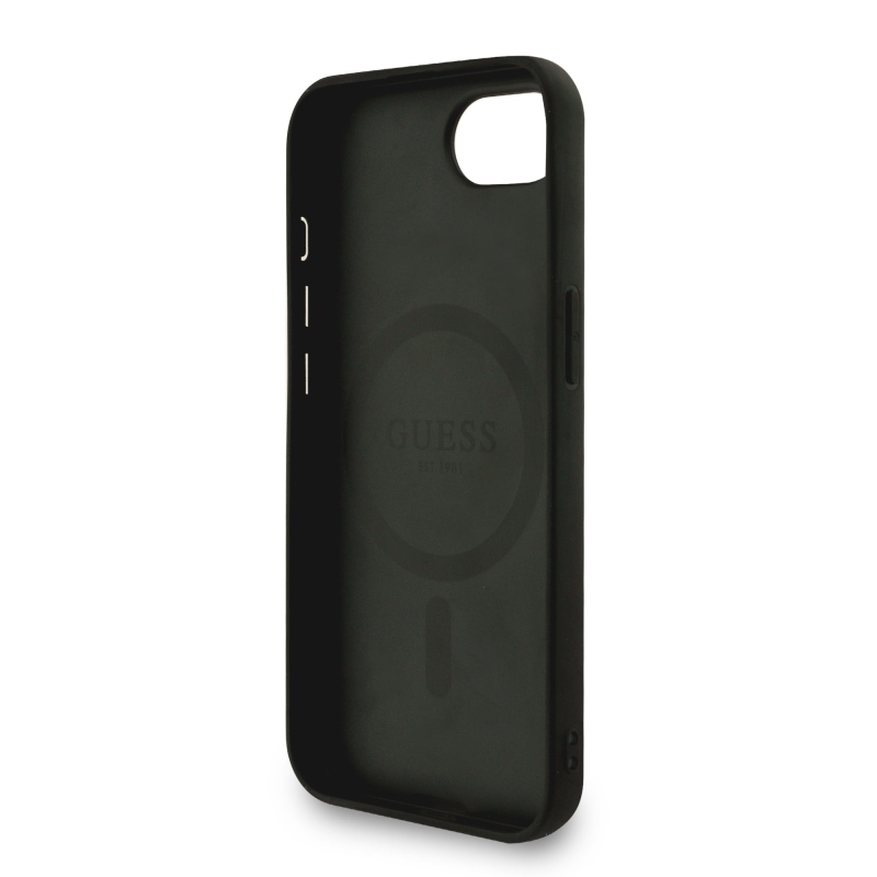 Guess PU Leather 4G Colored Ring Strap MagSafe Zadní Kryt pro iPhone 16e Black