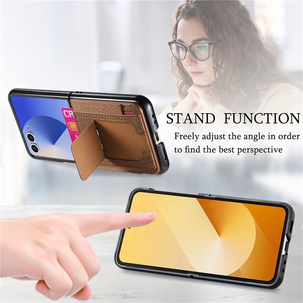 Luxurious plastový kryt s umělou kůží na Samsung Galaxy Z Flip7 5G - hnědý