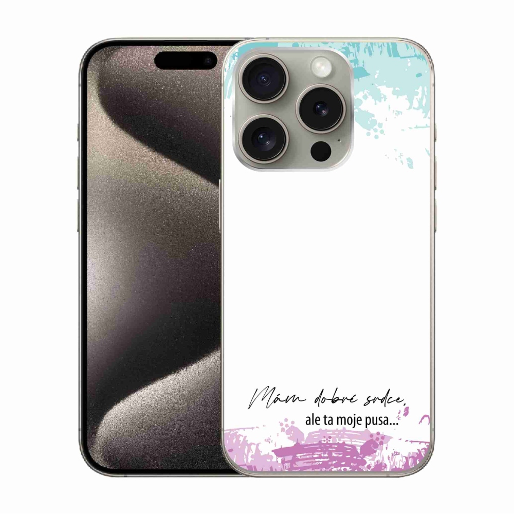 Gelový kryt mmCase na iPhone 15 Pro - vtipný text 3 bílé pozadí