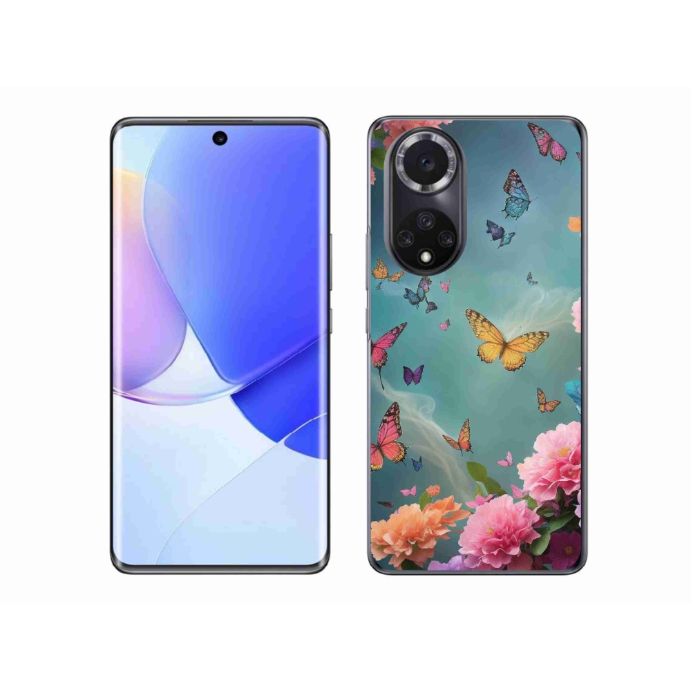 Gelový kryt mmCase na Huawei Nova 9 - barevné květy a motýli