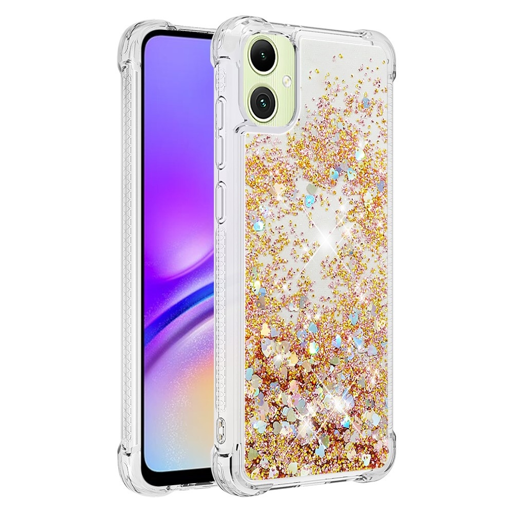 Glitter přesýpací gelový obal na Samsung Galaxy A06 4G - zlatý/srdíčka