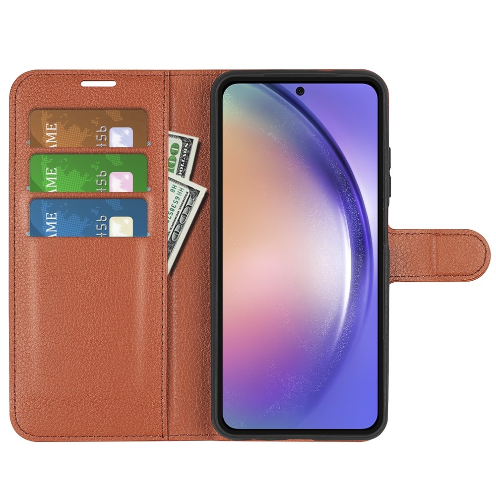 Litchi knížkové pouzdro na Samsung Galaxy A55 5G - hnědé
