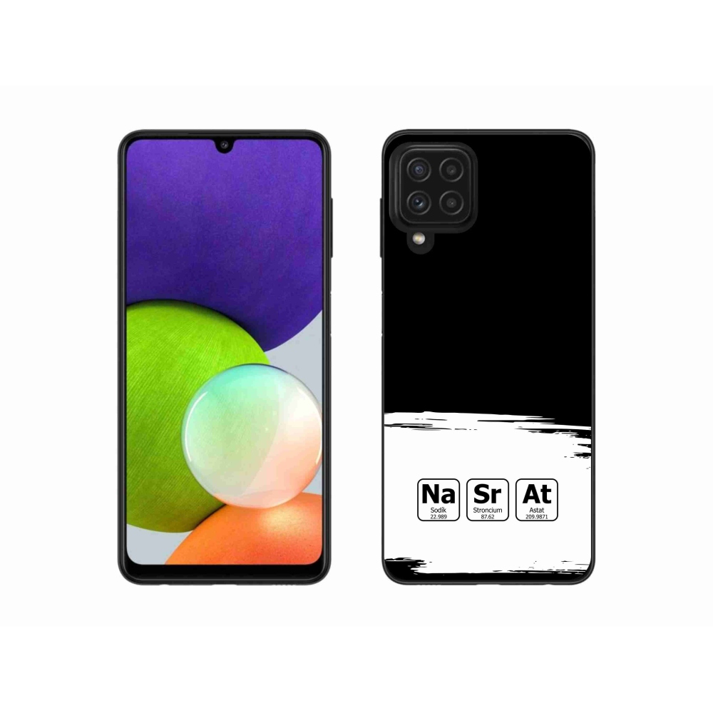 Gelový kryt mmCase na Samsung Galaxy A22 4G - chemické prvky bíločerné pozadí