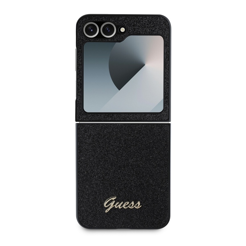 Guess PC/TPU Glitter Flakes Metal Logo Zadní Kryt pro Samsung Galaxy Z Flip 6 Black