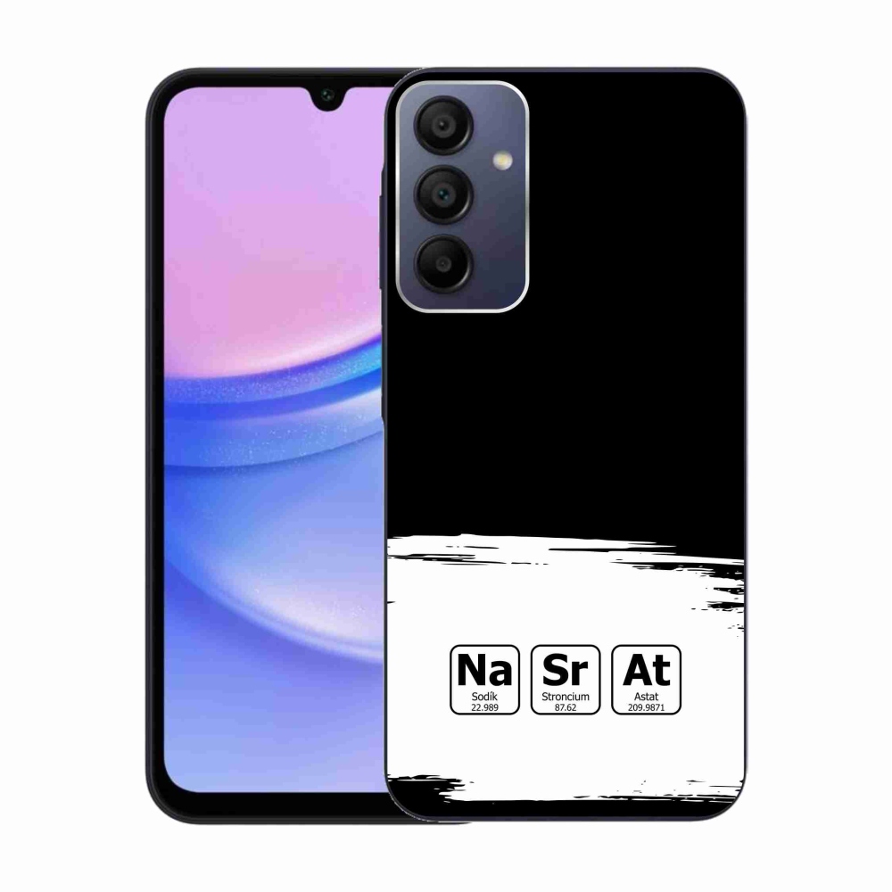 Gelový kryt mmCase na Samsung Galaxy A15 4G/5G - chemické prvky bíločerné pozadí