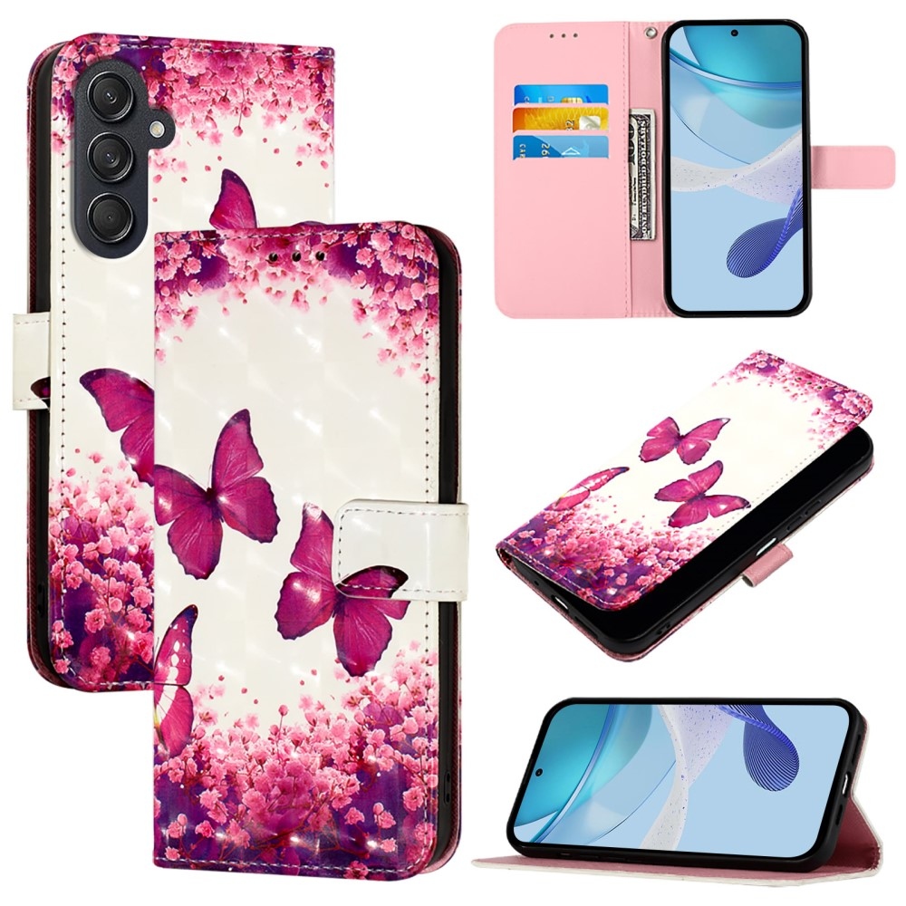 Patte knížkové pouzdro na Samsung Galaxy M55 5G - růžoví motýli