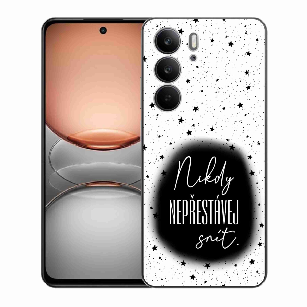 Gelový kryt mmCase na Realme C75 - citát 1 černobílé pozadí