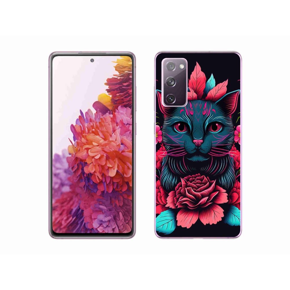 Gelový kryt mmCase na Samsung Galaxy S20 FE - květiny a kočka